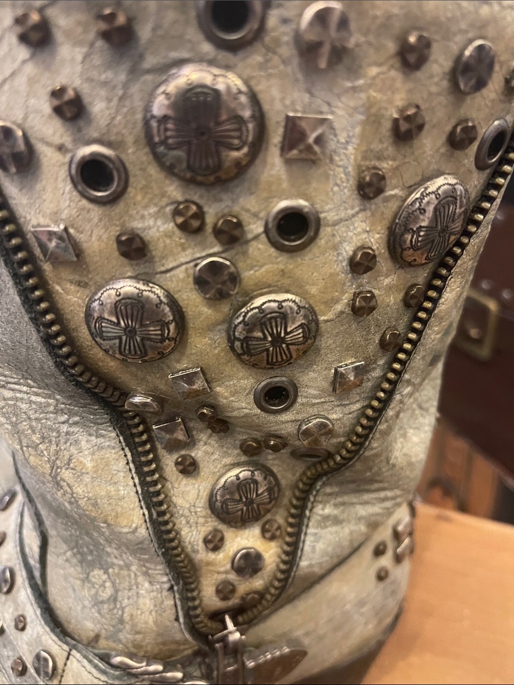 Double D Ranch Distressed Studded Gray Cowboy Boots - Picture 4 of 10
